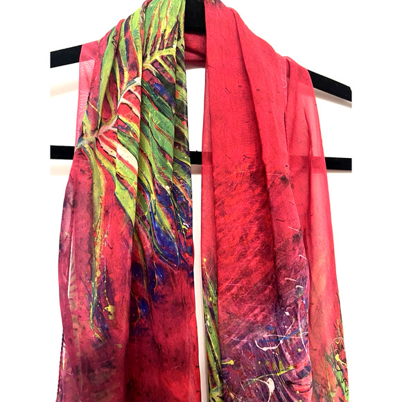 Designer Signed LEONA LOVEGROVE Colorful Ferns Tie Die Beach Long Scarf Wrap - Picture 3 of 7